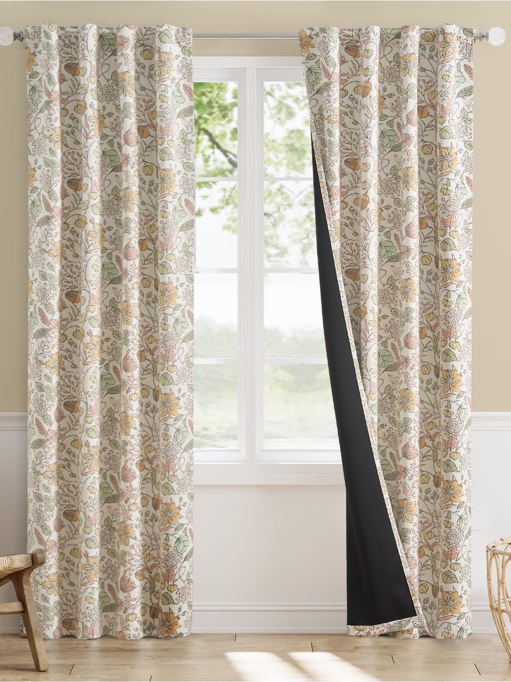 Floral Print Blackout Curtain Panel - White Multi38x84